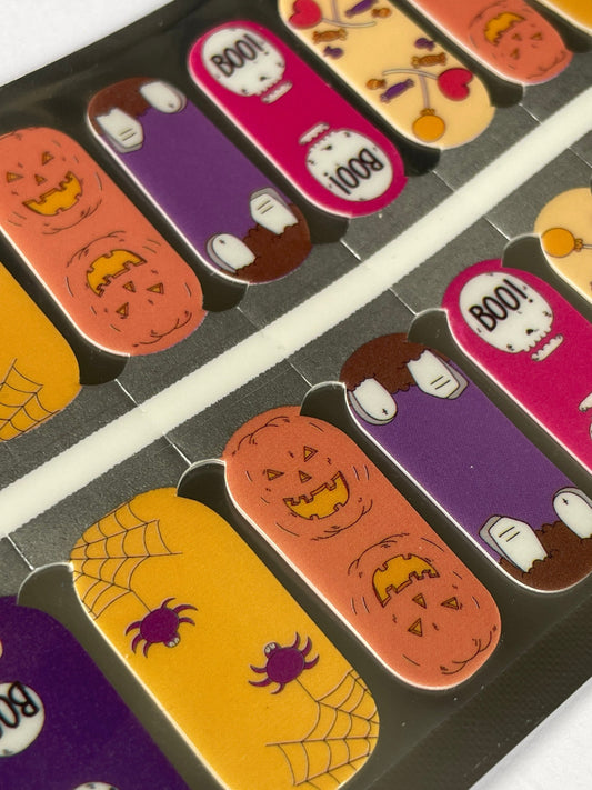 Nail Wraps - Nail Stickers - Halloween Spiders Ghosts Candy- Dry Nail Polish - Long Wear Nail Wraps - Nail Decals