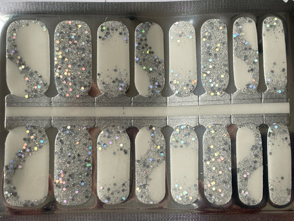 Transparent Nail Wraps - Nail Stickers - Silver Glitter Swirl - Long Wear Nail Wraps - Nail Decals - Nail Polish Wraps