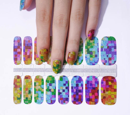 Pixel art rainbow glitter - Rainbow - Pride - Dry Nail Polish - Long Wear Nail Wraps - Nail Strips - Nail stickers - Nail decals