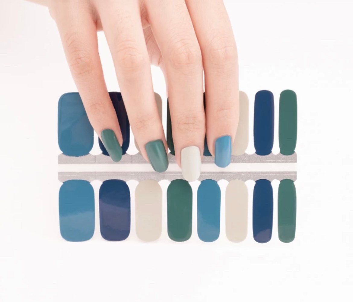 Blue Green Solids - Nail Wrap - Dry Nail Polish - Nail Polish Wraps