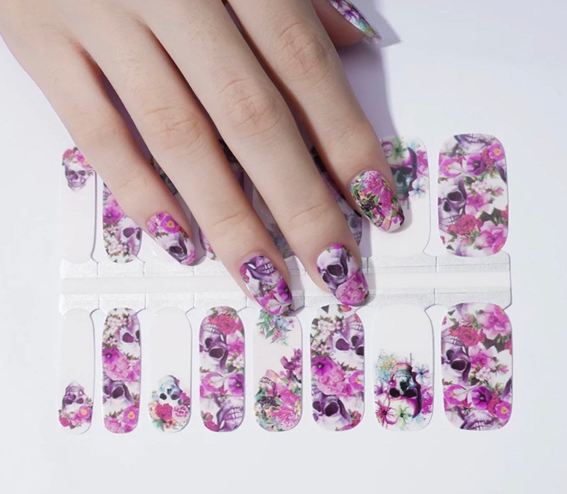 Floral - Skull - Flowers and Skulls - Nail Wrap - Dry Nail Polish - Nail Polish Wrap