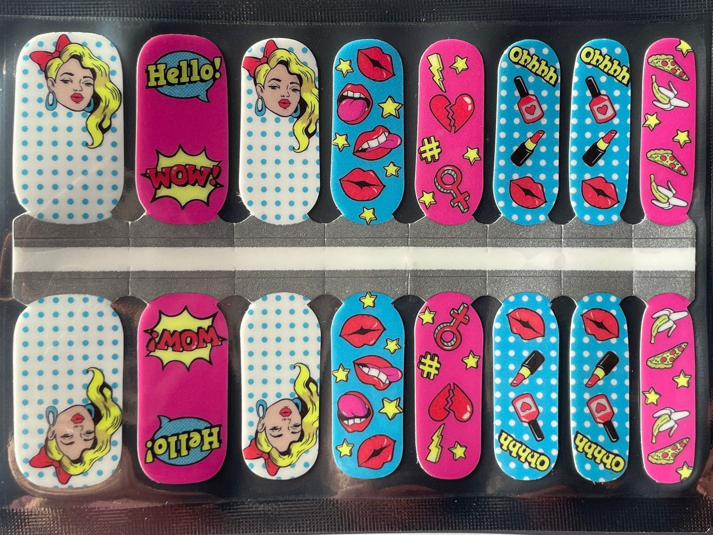 Nail Wraps - Nail Stickers - Neon Pink and Blue Comic Book - Dry Nail Polish - Long Wear Nail Wraps - Nail Polish Wraps