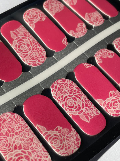 Nail Wraps - Nail Stickers - Pink Lace - Bridal - Dry Nail Polish - Long Wear Nail Wraps