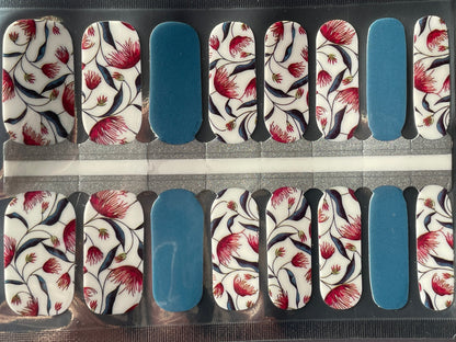 Nail Wraps - Nail Stickers - Blue Red and White Flowers - Summer - Dry Nail Polish - Long Wear Nail Wraps