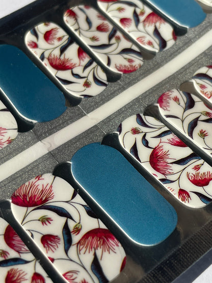 Nail Wraps - Nail Stickers - Blue Red and White Flowers - Summer - Dry Nail Polish - Long Wear Nail Wraps