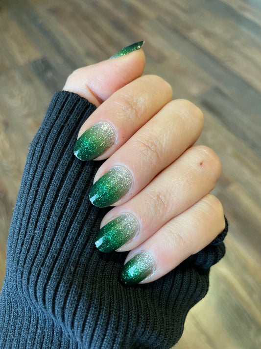 Dark Green Ombre - Emerald - Glitter - Nail Wrap - Nail Strips