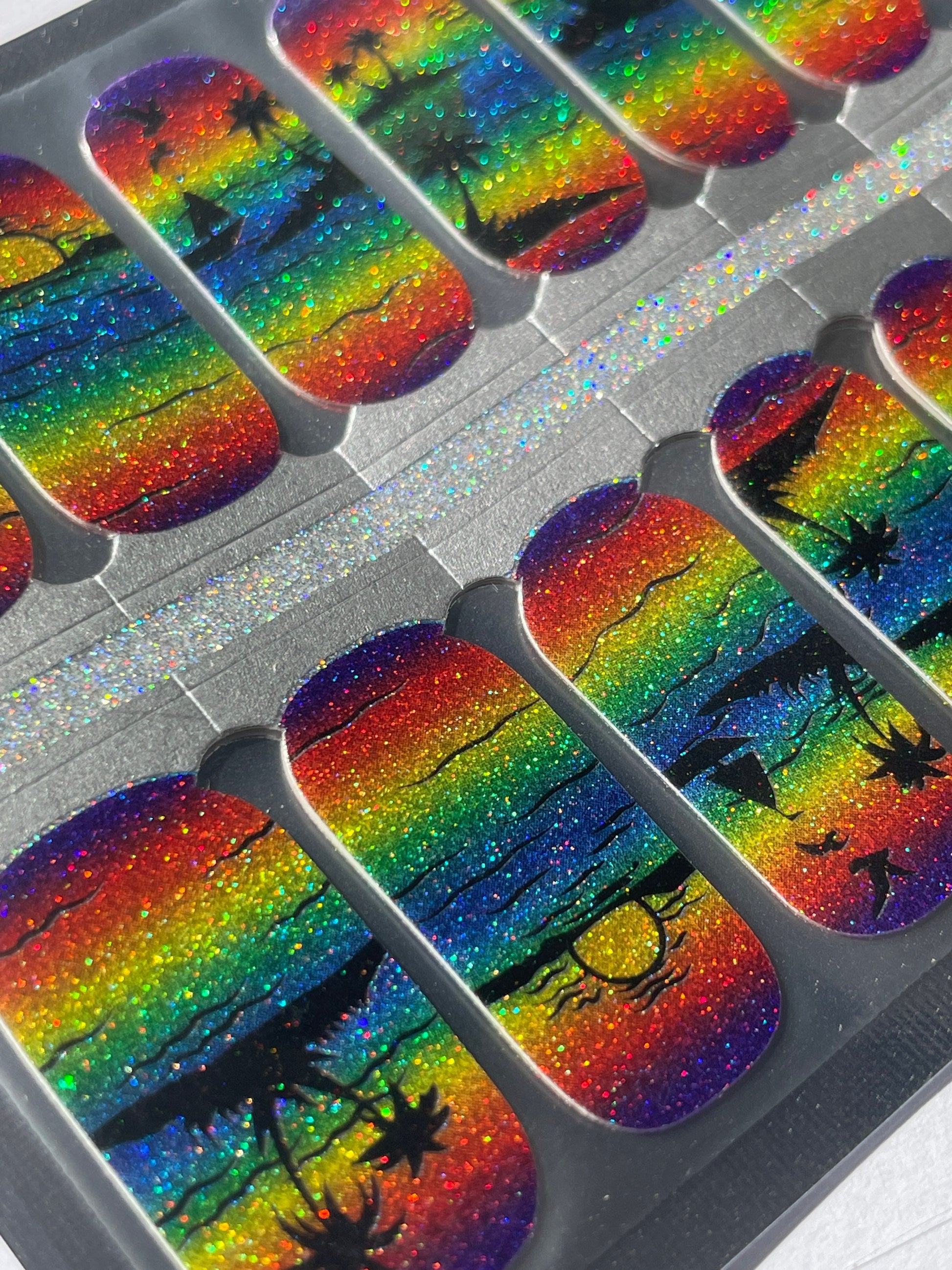 Nail Wraps - Nail Stickers - Sunset Rainbow-- Sailboat Nail Wraps - Dry Nail Polish - Long Wear Nail Wraps