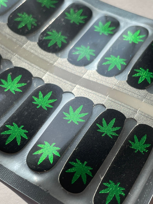 420 Nail Wraps - Nail Stickers - Nail Decals - Nail Strips - Marijuana Leaves - Weed Nail Wraps - Green Glitter