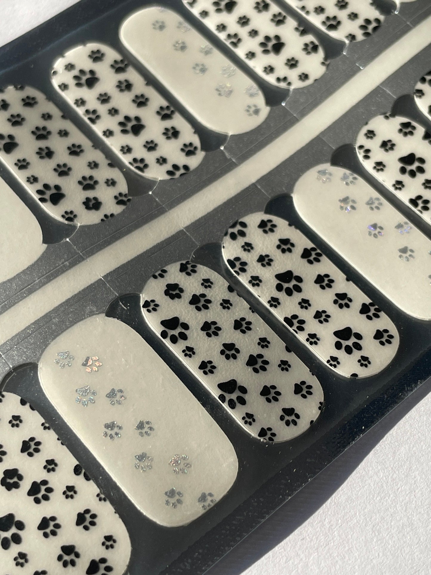 Transparent Nail Wraps - Nail Stickers - Puppy Paw Print - Black and Silver - Dry Nail Polish - Long Wear Nail Wraps