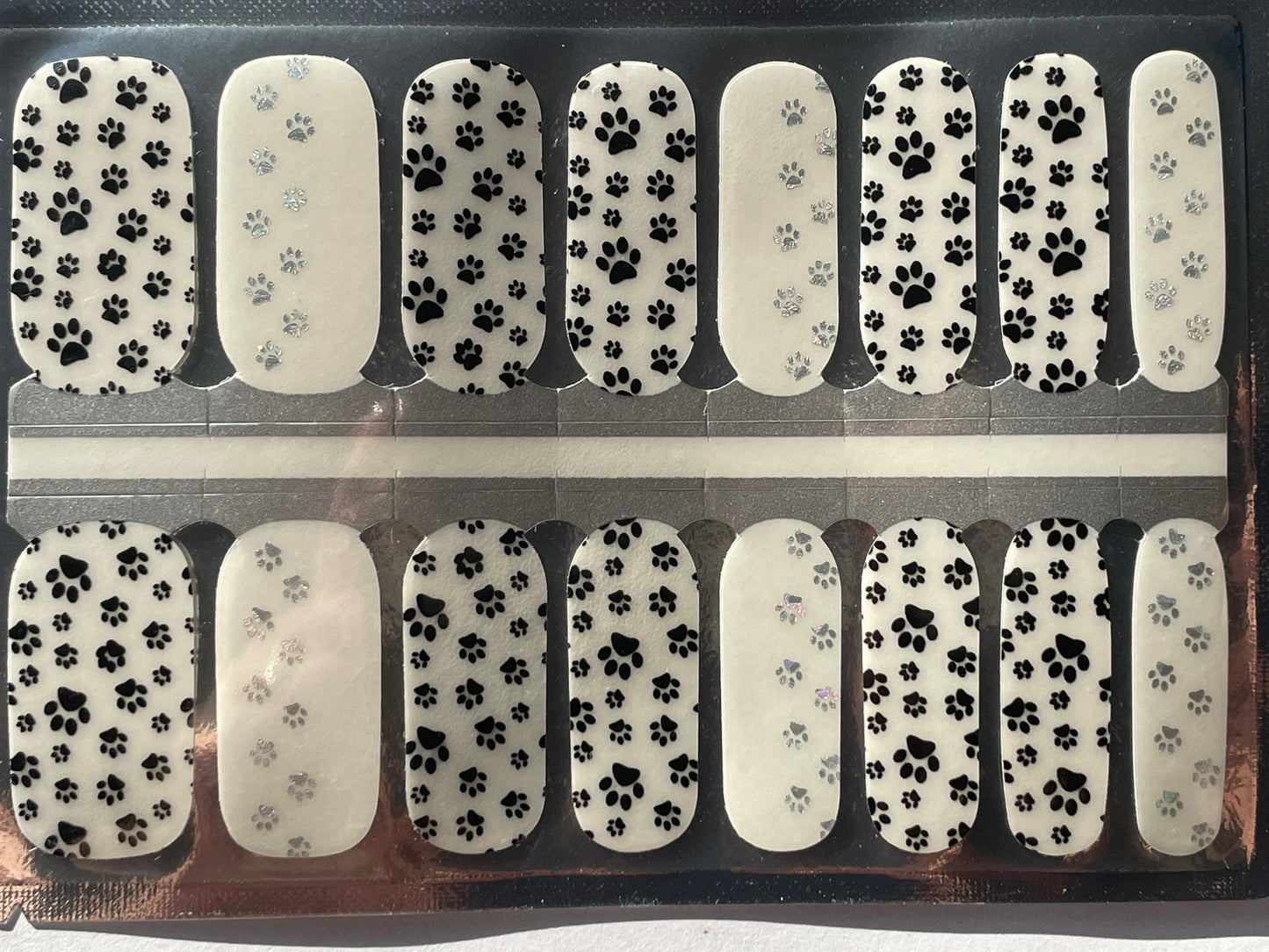 Transparent Nail Wraps - Nail Stickers - Puppy Paw Print - Black and Silver - Dry Nail Polish - Long Wear Nail Wraps