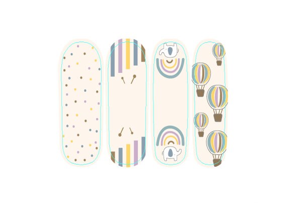 Nail Wraps - Nail Stickers - Pastel Hot Air Balloon - Elephant - Dry Nail Polish - Long Wear Nail Wraps