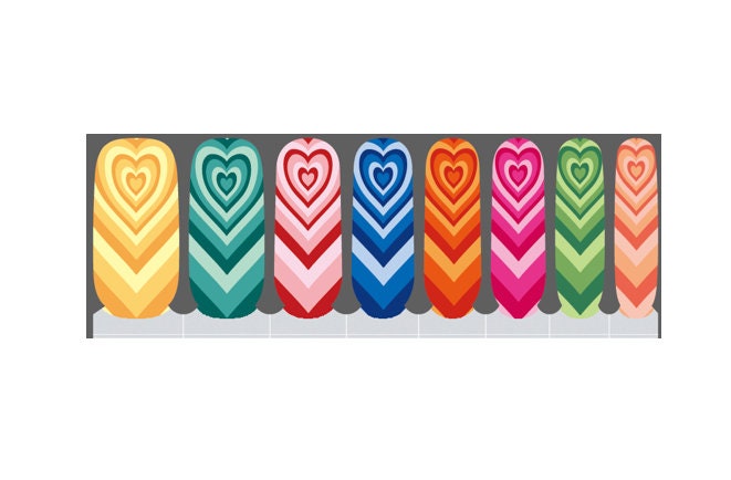 Multicolored Heart Nail Wraps/Stickers - Rainbow Hearts Nail Art - Unique Manicure Set