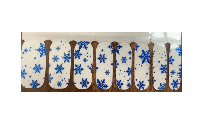 Transparent Nail Wraps - Nail Stickers - Blue Snowflake - Winter - Long Wear Nail Wraps - Nail Polish Wraps - Nail Decals