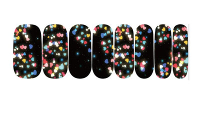 Nail Wraps - Nail Stickers - Black with Rainbow Heart Glitter - Dry Nail Polish - Long Wear Nail Wraps - Nail Polish Wraps - Nail Decals