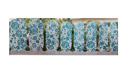 Transparent Nail Wraps - Nail Stickers - Metallic Blue Roses - Long Wear Nail Wraps - Nail Decals - Nail Polish Wraps