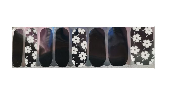 Nail Wraps - Nail Stickers - Black with White flowers - Dry Nail Polish - Long Wear Nail Wraps - Nail Polish Wraps