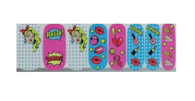 Nail Wraps - Nail Stickers - Neon Pink and Blue Comic Book - Dry Nail Polish - Long Wear Nail Wraps - Nail Polish Wraps