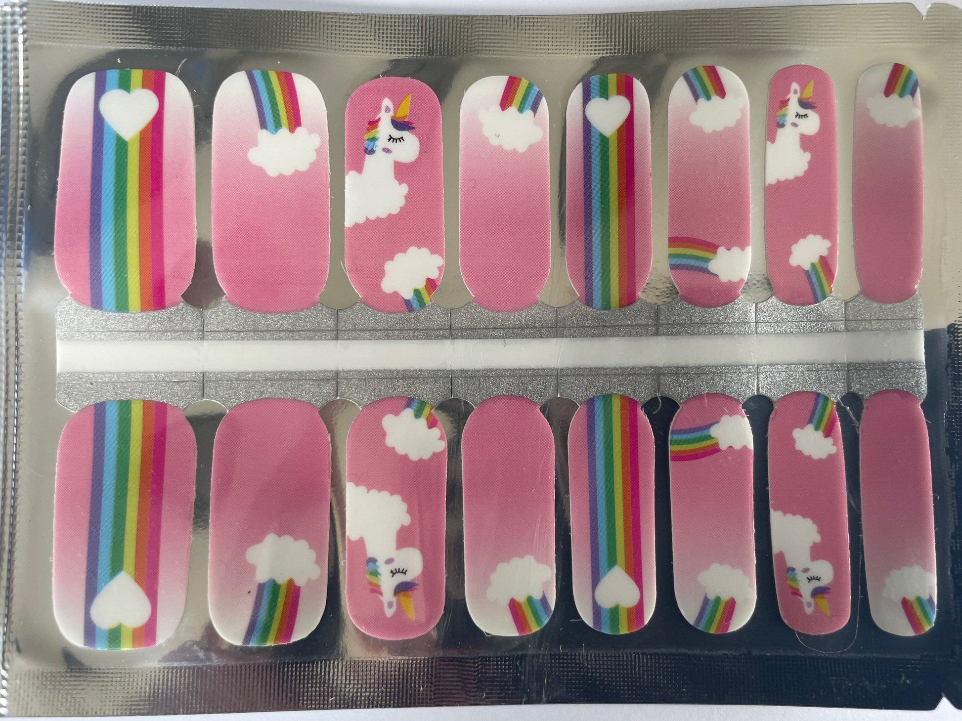 Nail Wraps - Nail Stickers - Pink Rainbow Unicorn- Dry Nail Polish - Long Wear Nail Wraps