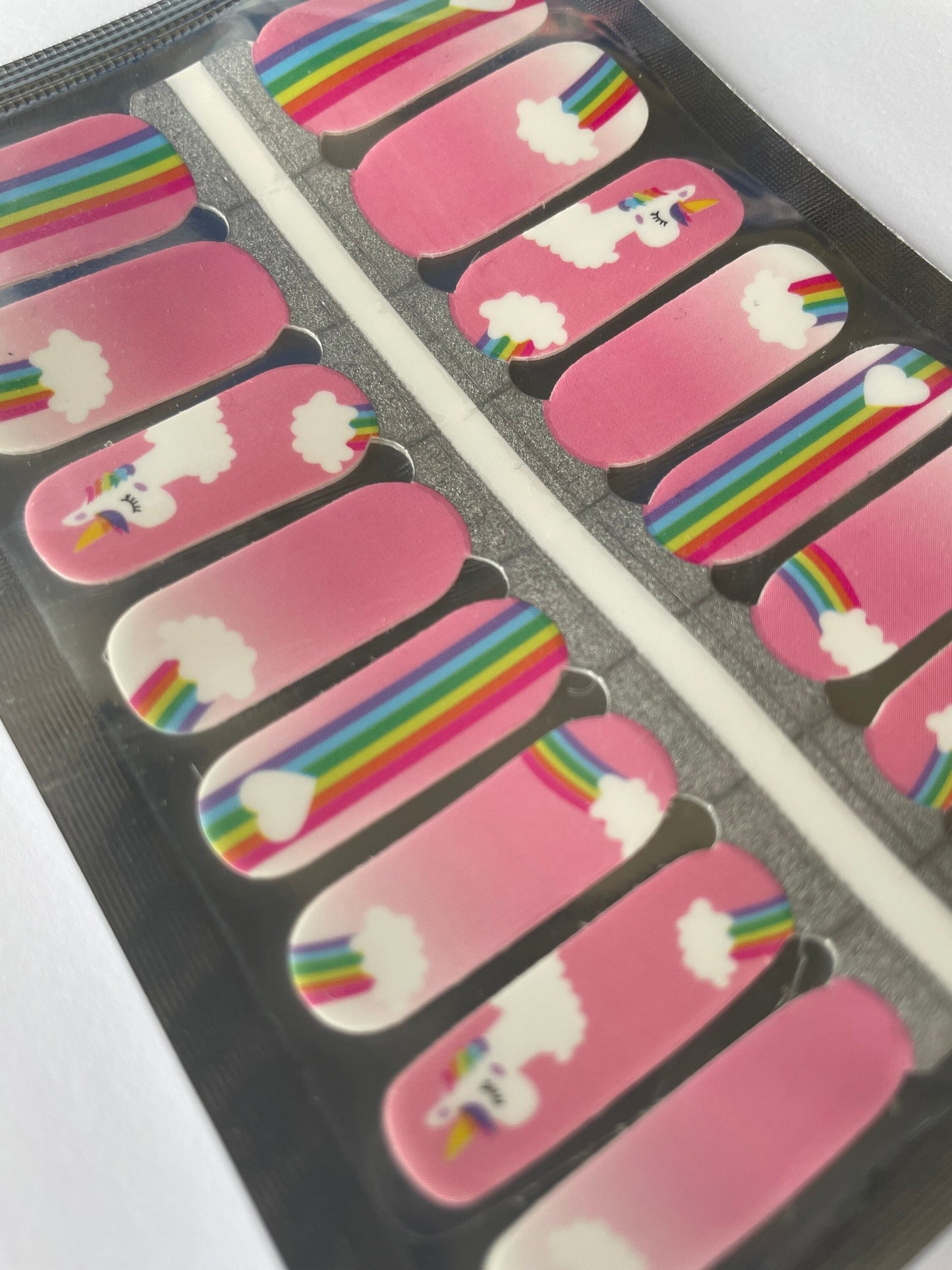 Nail Wraps - Nail Stickers - Pink Rainbow Unicorn- Dry Nail Polish - Long Wear Nail Wraps