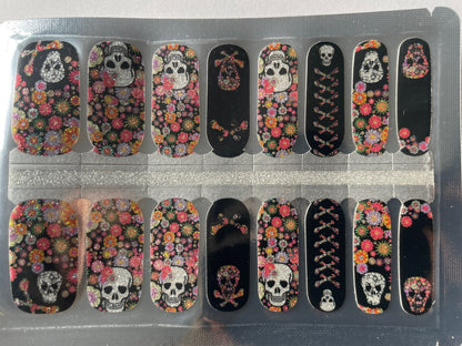 Nail Wraps - Nail Stickers - Glitter Sugar Skulls - Floral - Dry Nail Polish - Long Wear Nail Wraps