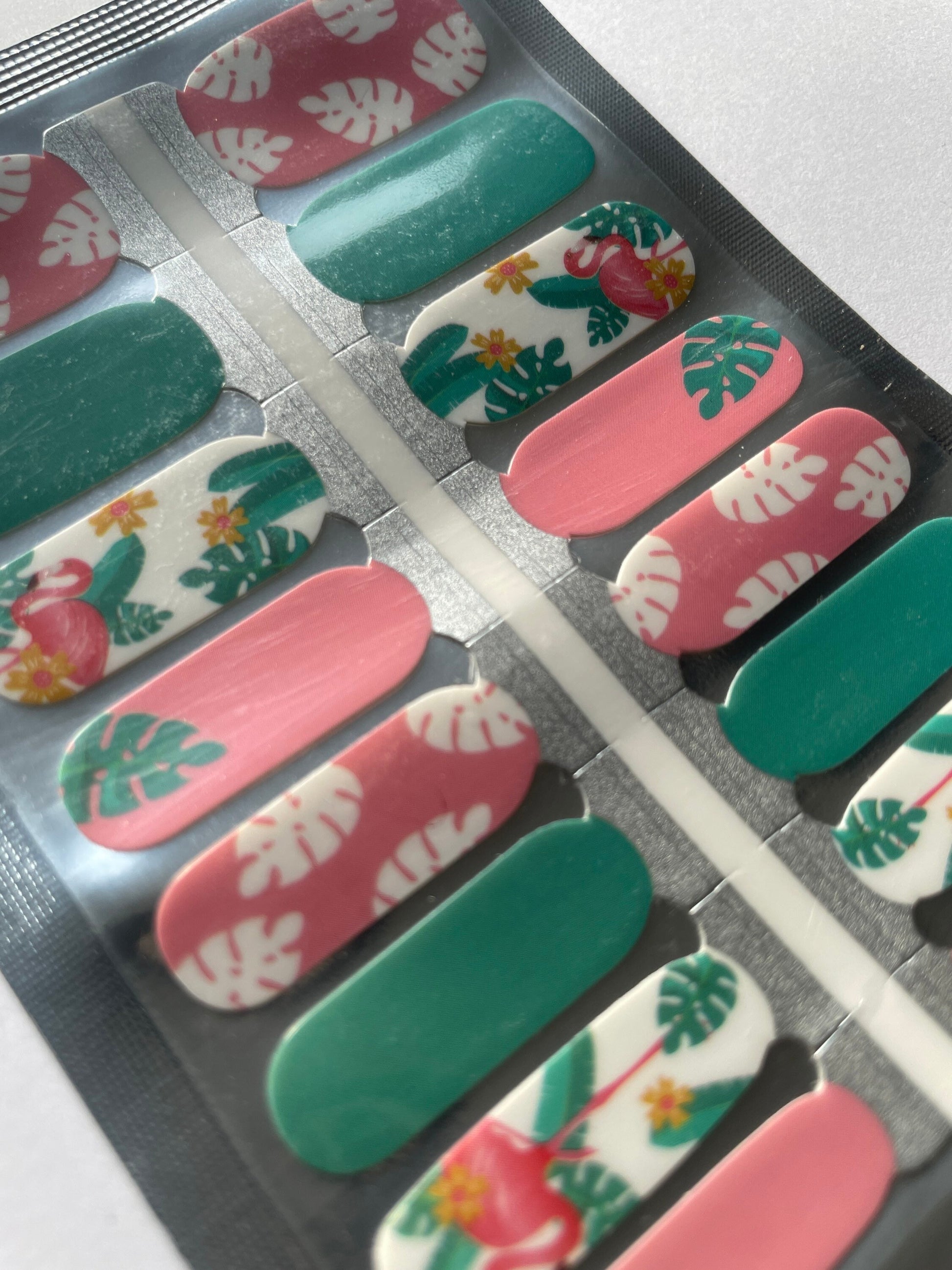 Nail Wraps - Nail Stickers - Pink Flamingo and Monstera - Dry Nail Polish - Long Wear Nail Wraps