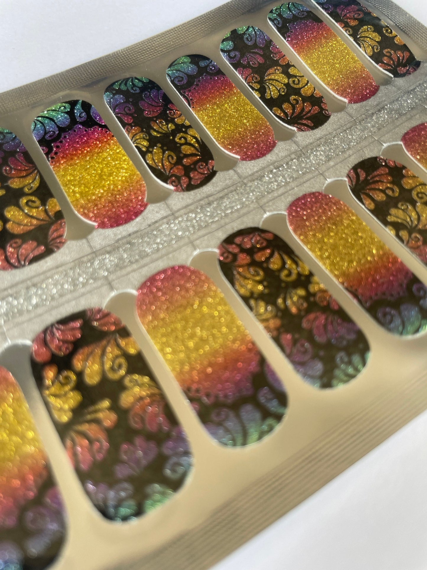 Glitter Nail Wraps - Nail Stickers - Black and Rainbow - Dry Nail Polish - Long Wear Nail Wraps