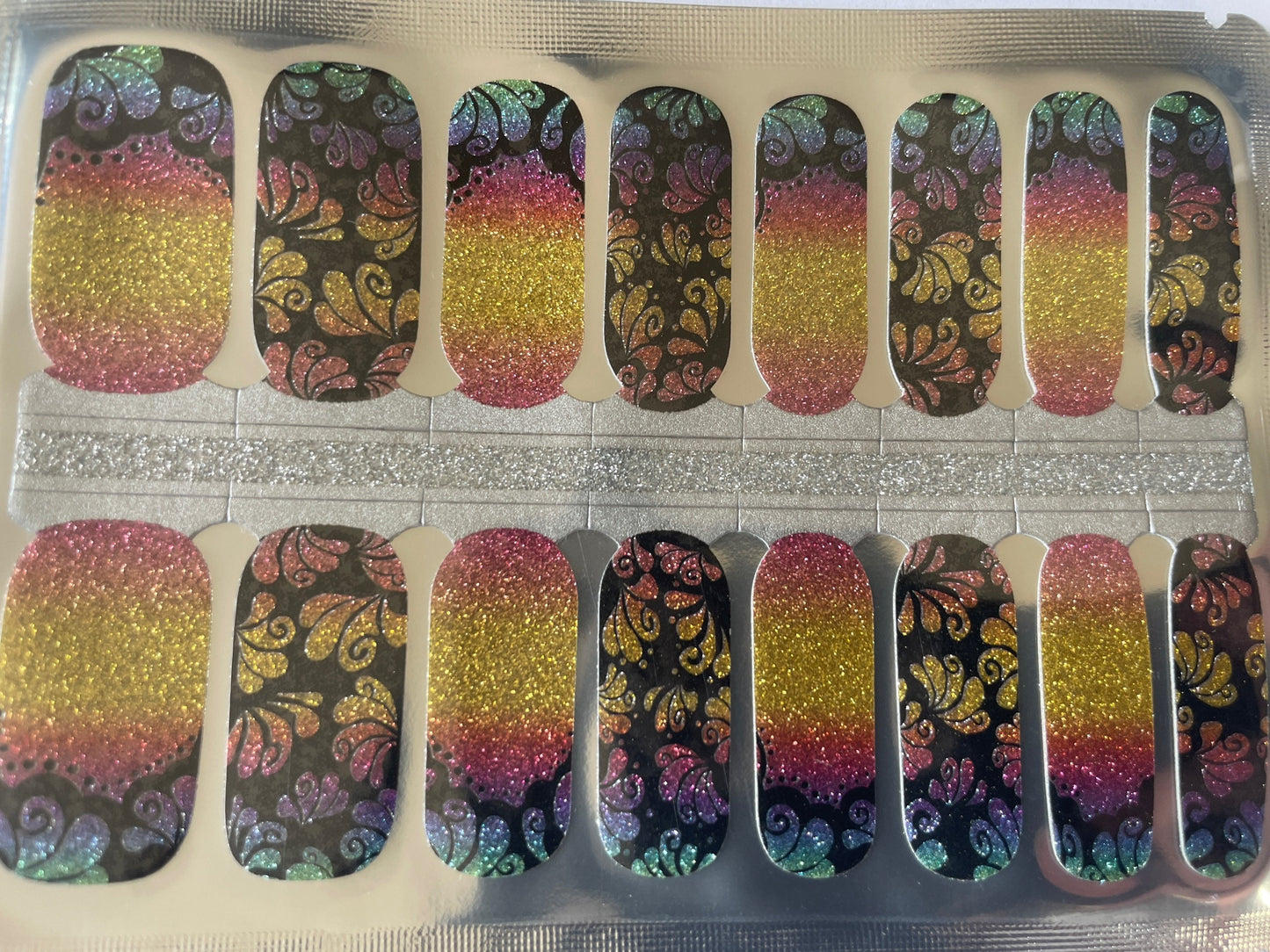 Glitter Nail Wraps - Nail Stickers - Black and Rainbow - Dry Nail Polish - Long Wear Nail Wraps