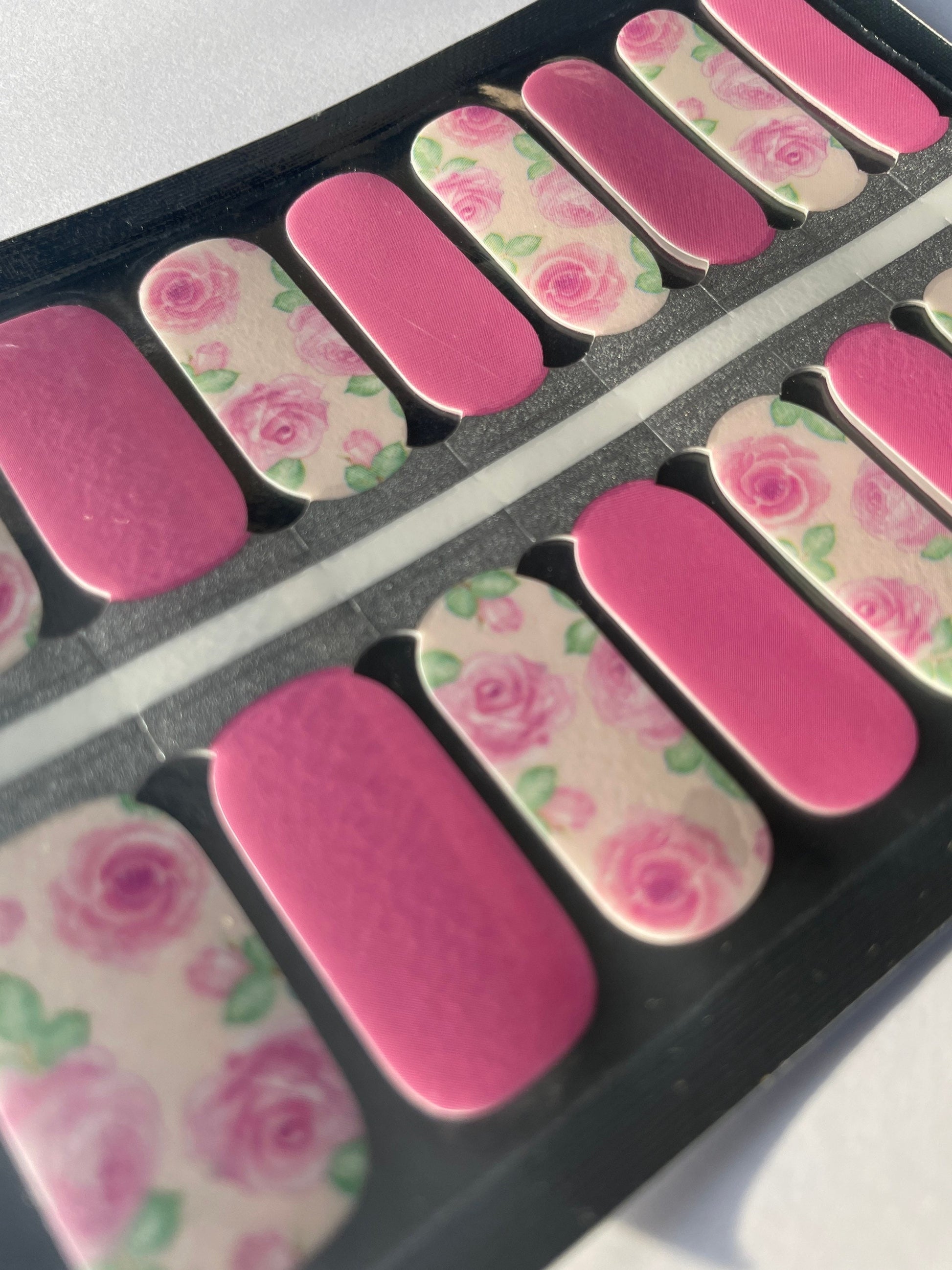 Nail Wraps - Nail Stickers - Pink Roses - Dry Nail Polish - Long Wear Nail Wraps