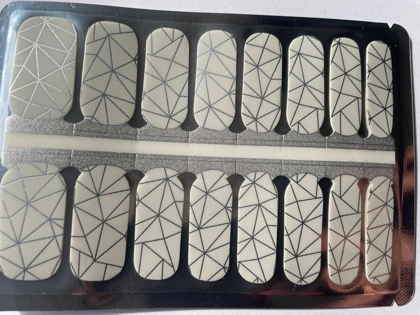 Nail Wraps - Nail Stickers - Metallic Geometric Silver and white - Long Wear Nail Wraps - Nail Decals - Nail Polish Wraps