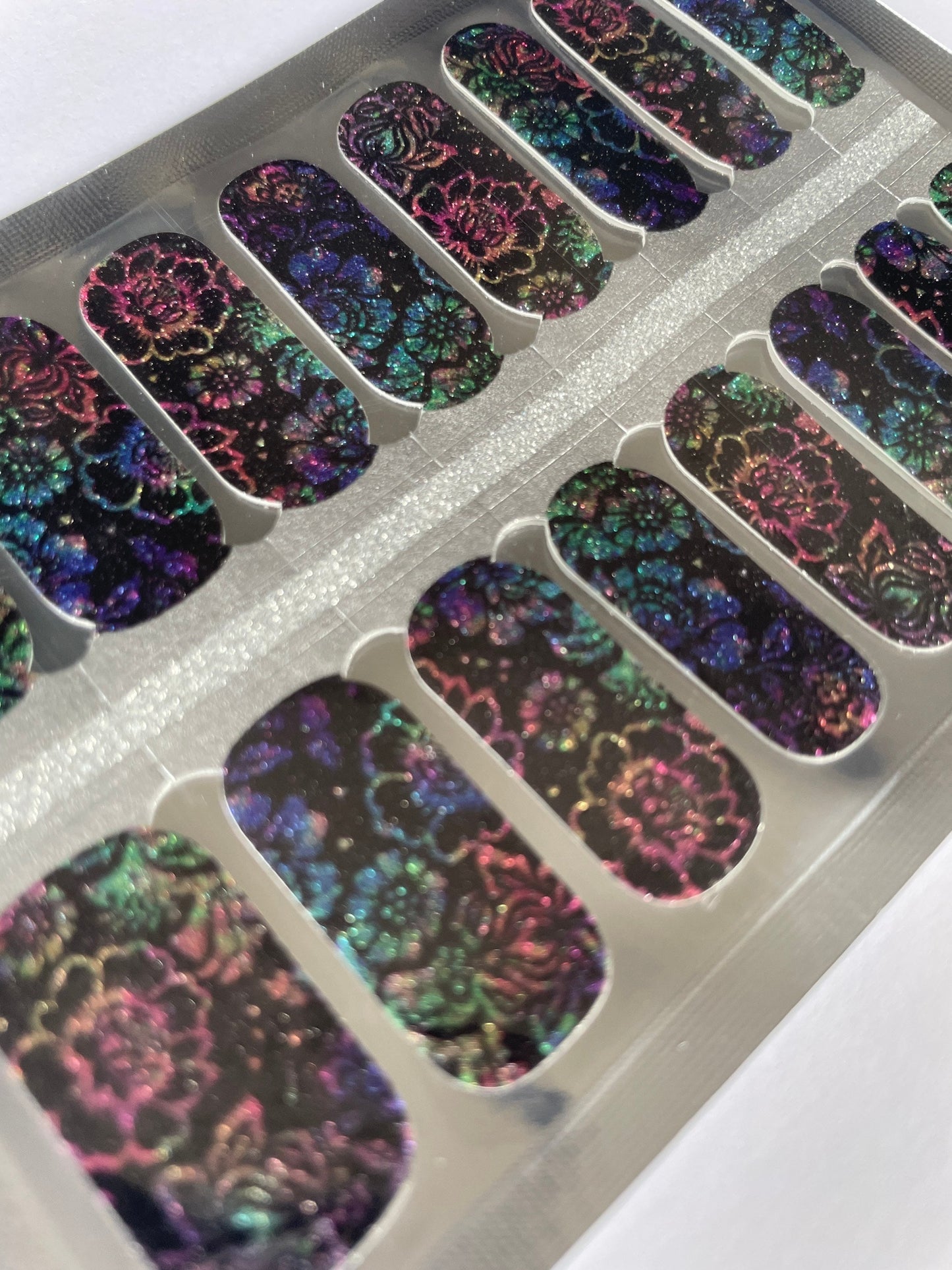 Nail Wraps - Nail Stickers - Black and Rainbow Flowers - Dry Nail Polish - Long Wear Nail Wraps