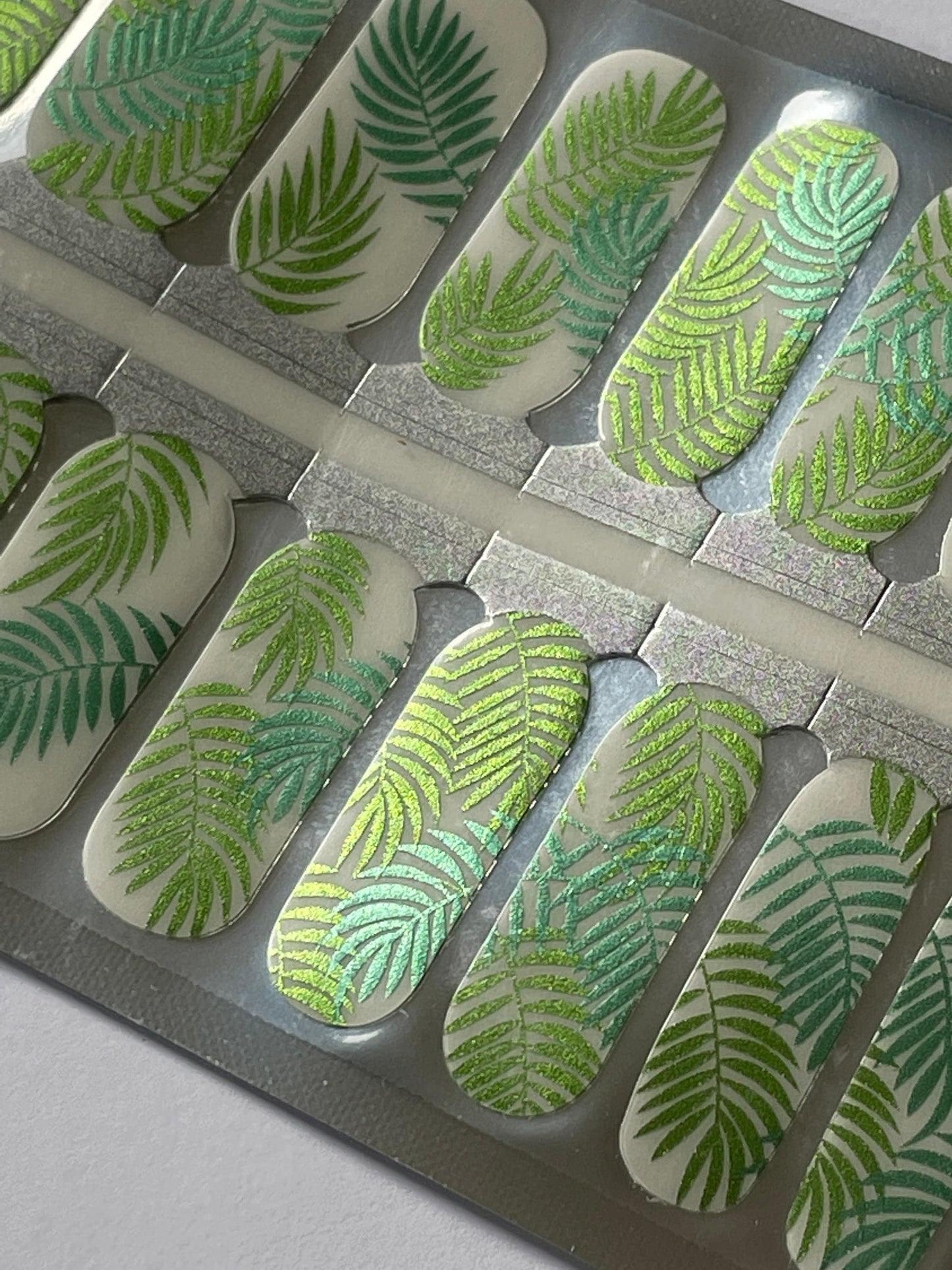 Transparent Nail Wraps - Nail Stickers - Metallic Leaves - Green and Blue- Long Wear Nail Wraps - Nail Decals - Nail Polish Wraps