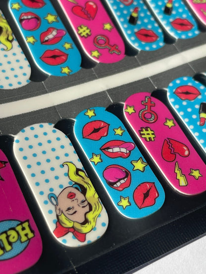 Nail Wraps - Nail Stickers - Neon Pink and Blue Comic Book - Dry Nail Polish - Long Wear Nail Wraps - Nail Polish Wraps