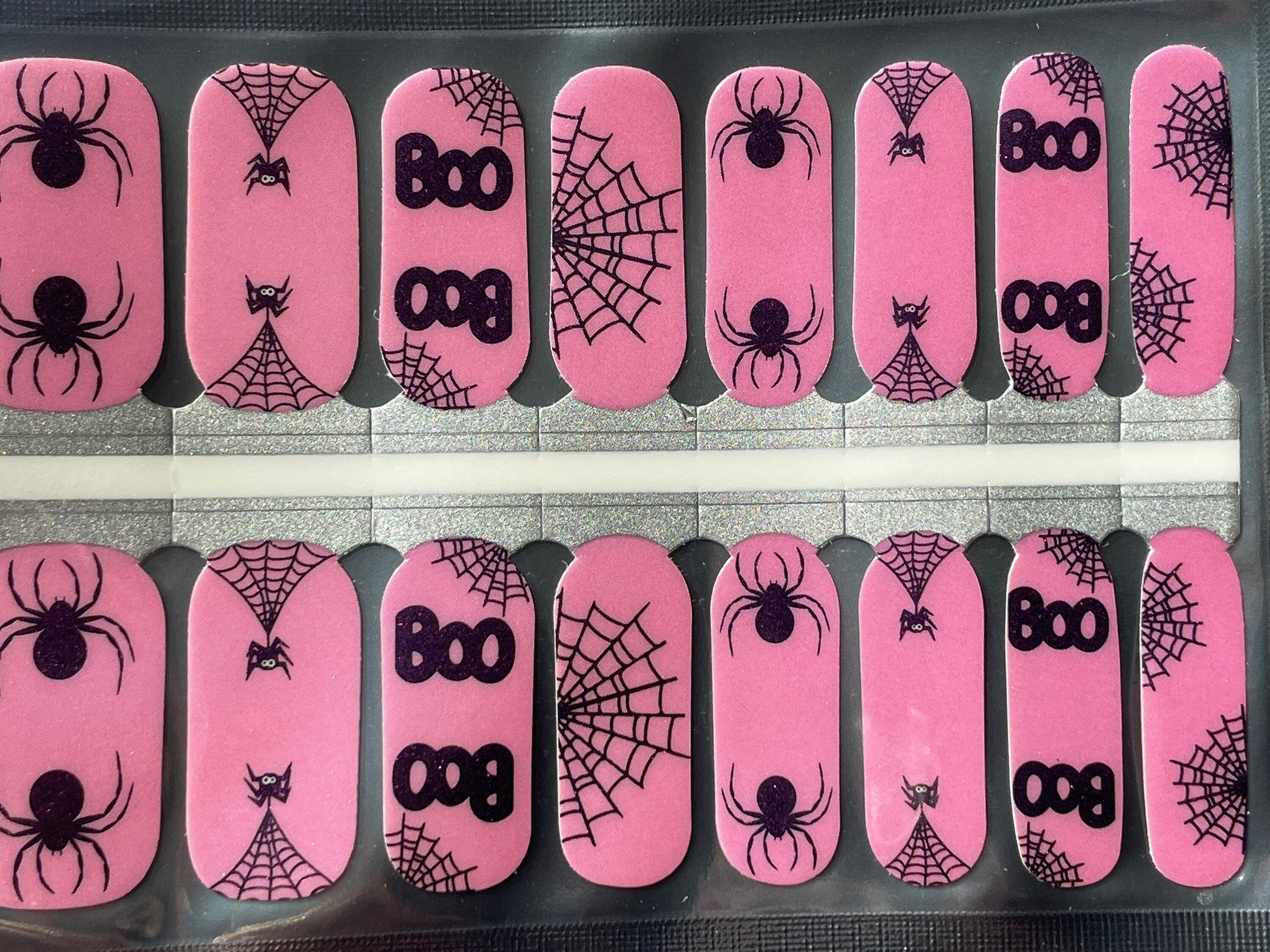 Nail Wraps - Nail Stickers - Pink Halloween - Boo - Spiders - Dry Nail Polish - Long Wear Nail Wraps - Nail Decals