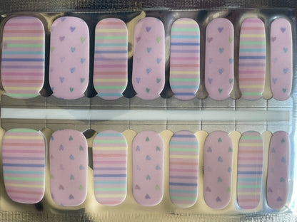 Nail Wraps - Nail Stickers - Pale Pastel Rainbow - Hearts - Long Wear Nail Wraps - Nail Polish Wraps - Nail Decals