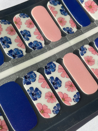 Nail Wraps - Nail Stickers - Blue and Pink Floral - Dry Nail Polish - Long Wear Nail Wraps