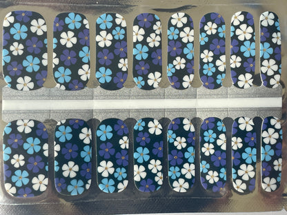 Nail Wraps - Nail Stickers - Blue and White Floral - Dry Nail Polish - Long Wear Nail Wraps