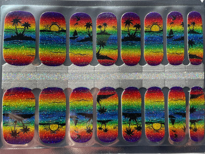 Nail Wraps - Nail Stickers - Sunset Rainbow-- Sailboat Nail Wraps - Dry Nail Polish - Long Wear Nail Wraps