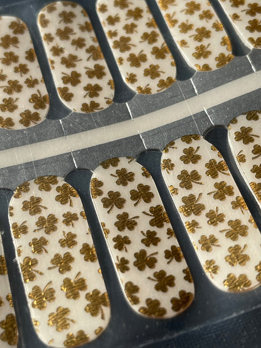 Transparent Nail Wraps - Nail Stickers - Gold Shamrocks - St. Patrick's Day - Long Wear Nail Wraps - Nail Decals - Nail Polish Wraps