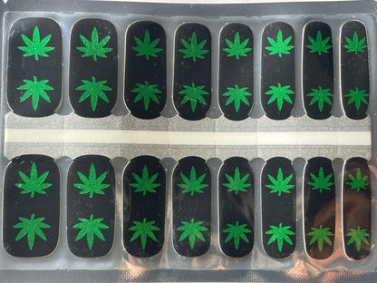 420 Nail Wraps - Nail Stickers - Nail Decals - Nail Strips - Marijuana Leaves - Weed Nail Wraps - Green Glitter