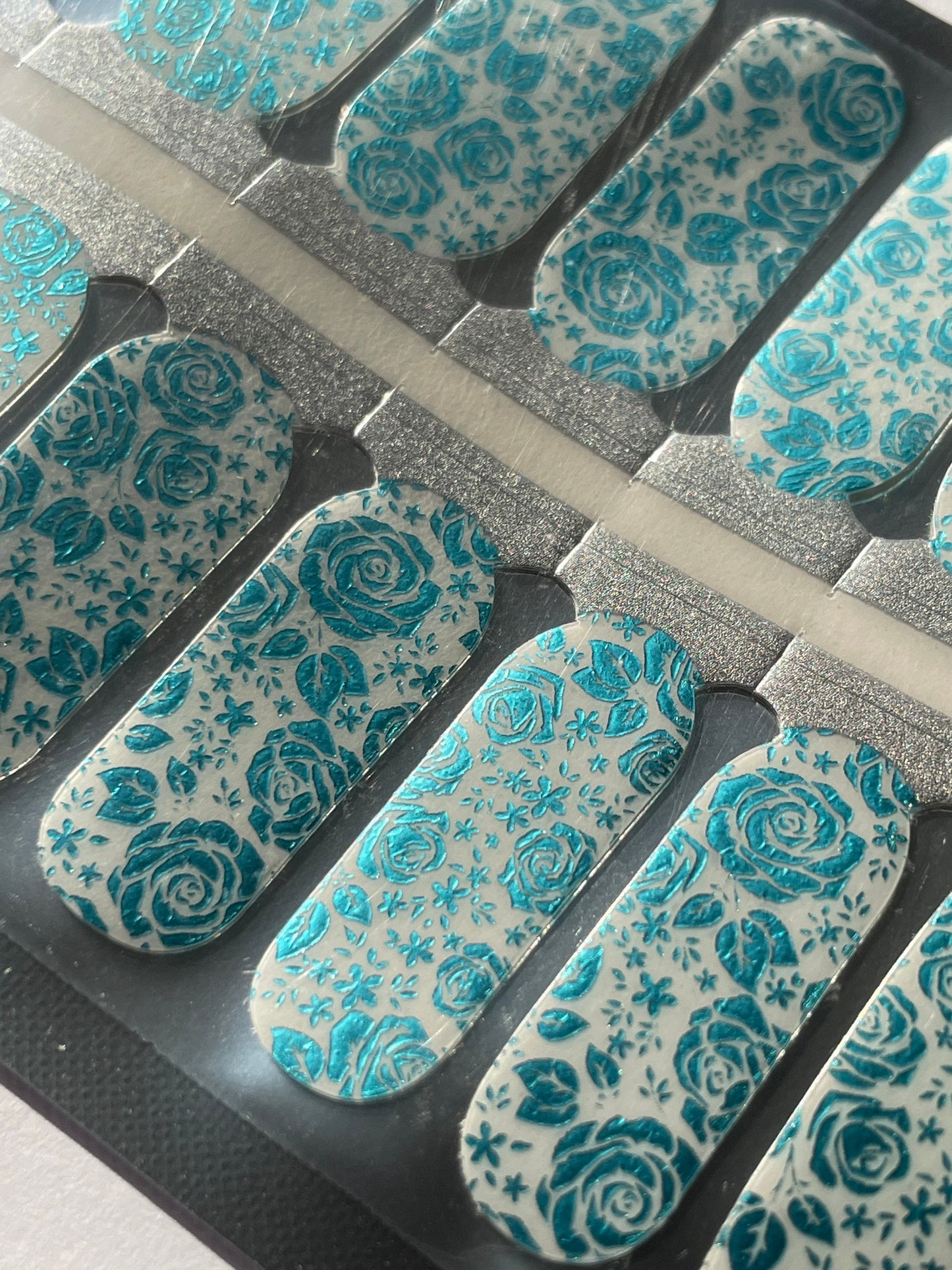 Transparent Nail Wraps - Nail Stickers - Metallic Blue Roses - Long Wear Nail Wraps - Nail Decals - Nail Polish Wraps