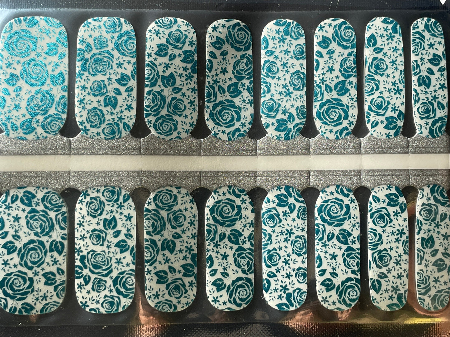 Transparent Nail Wraps - Nail Stickers - Metallic Blue Roses - Long Wear Nail Wraps - Nail Decals - Nail Polish Wraps