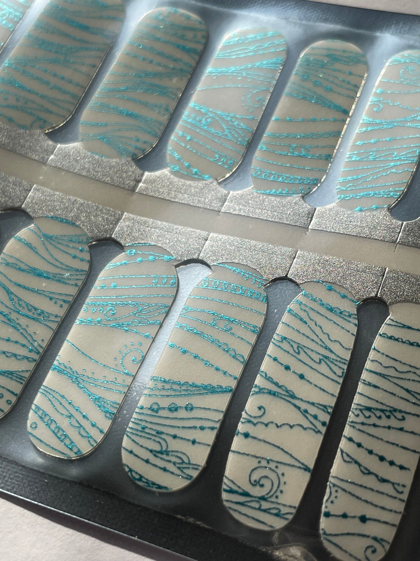 Transparent Nail Wraps - Nail Stickers - Metallic Blue Waves - Long Wear Nail Wraps - Nail Decals - Nail Polish Wraps