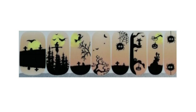 Halloween Nail Wraps - Nail Stickers - Full Moon Cemetery - Bats - Long Wear Nail Wraps - Nail Decals