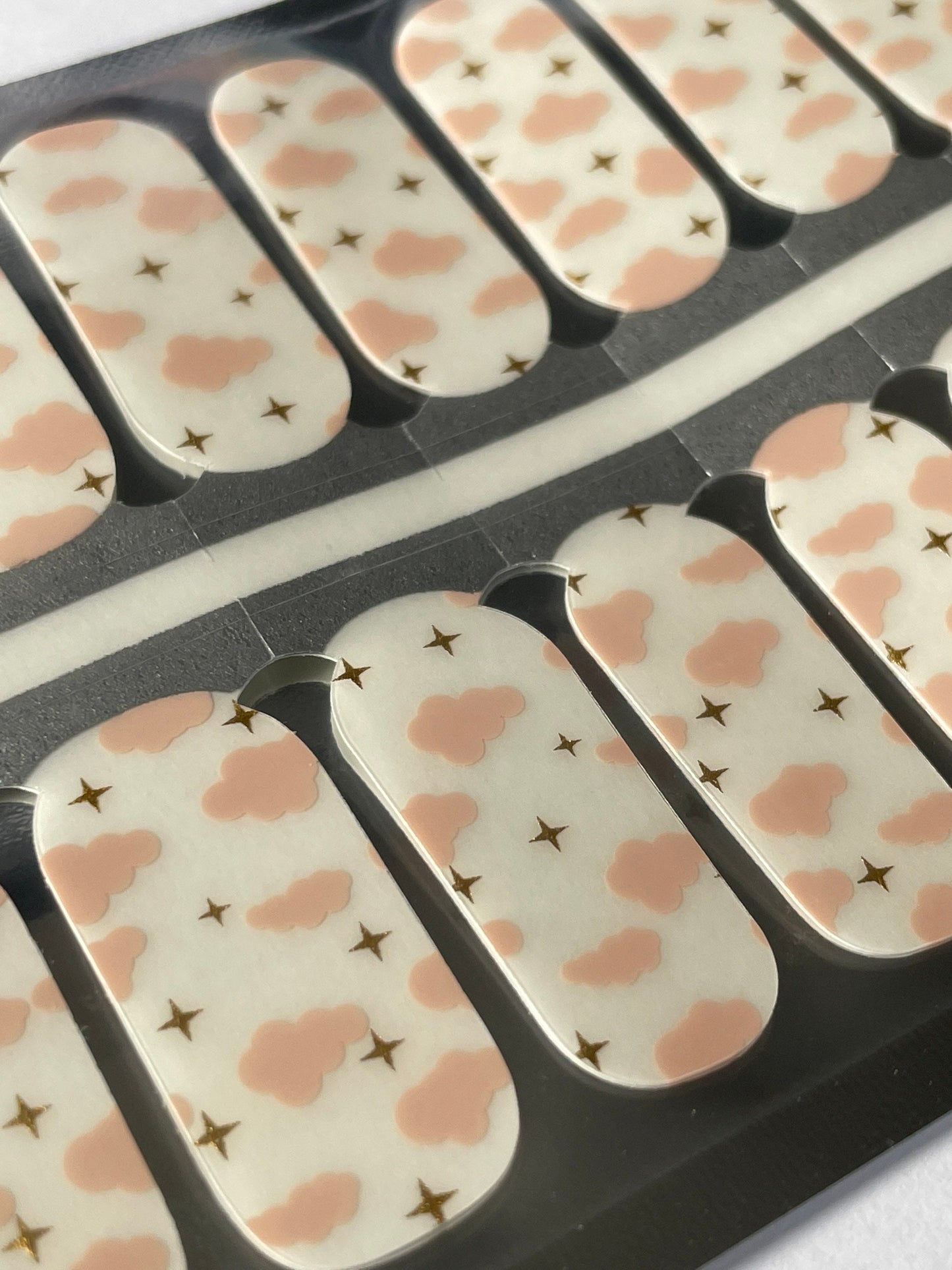 Transparent - Pink Clouds and Stars Nail Wrap Overlay - Dry Nail Polish - Long Wear Nail Wraps