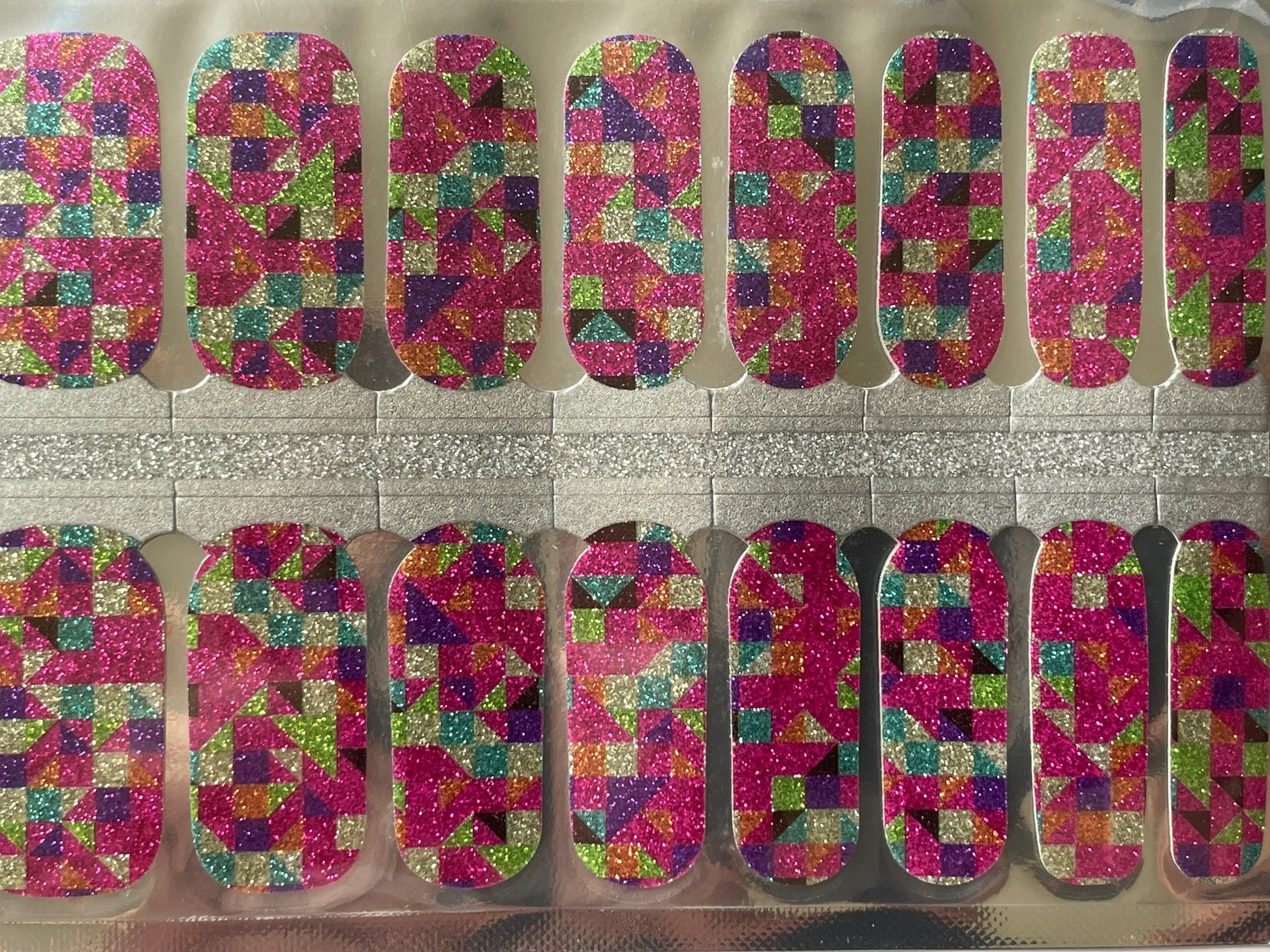 Glitter Nail Wraps - Nail Strips - Nail Decals - Nail Polish - Pink Geometric - Barbie nails