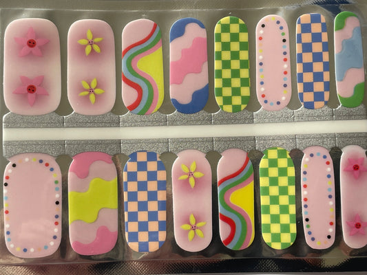 Semi-Transparent Nail Wraps - Flowers and Squiggles - Rainbow - Dry Nail Polish - Long Wear Nail Wraps - Nail Stickers