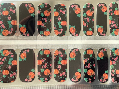 Pumpkin and Roses - Thanksgiving Nail Wraps - Long Lasting Nail Wraps - Nail Strips - Dry Nail Polish