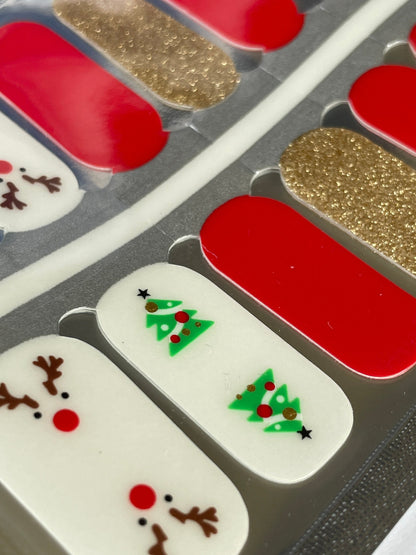 Christmas Glitter Nail Wraps - Nail Stickers - Reindeer - Dry Nail Polish - Long Wear Nail Wraps