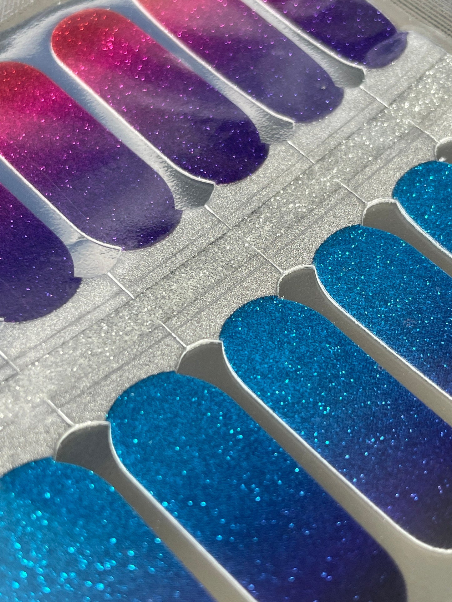 Glitter Nail Wraps - Nail Stickers - Blue and red ombré - Dry Nail Polish - Long Wear Nail Wraps