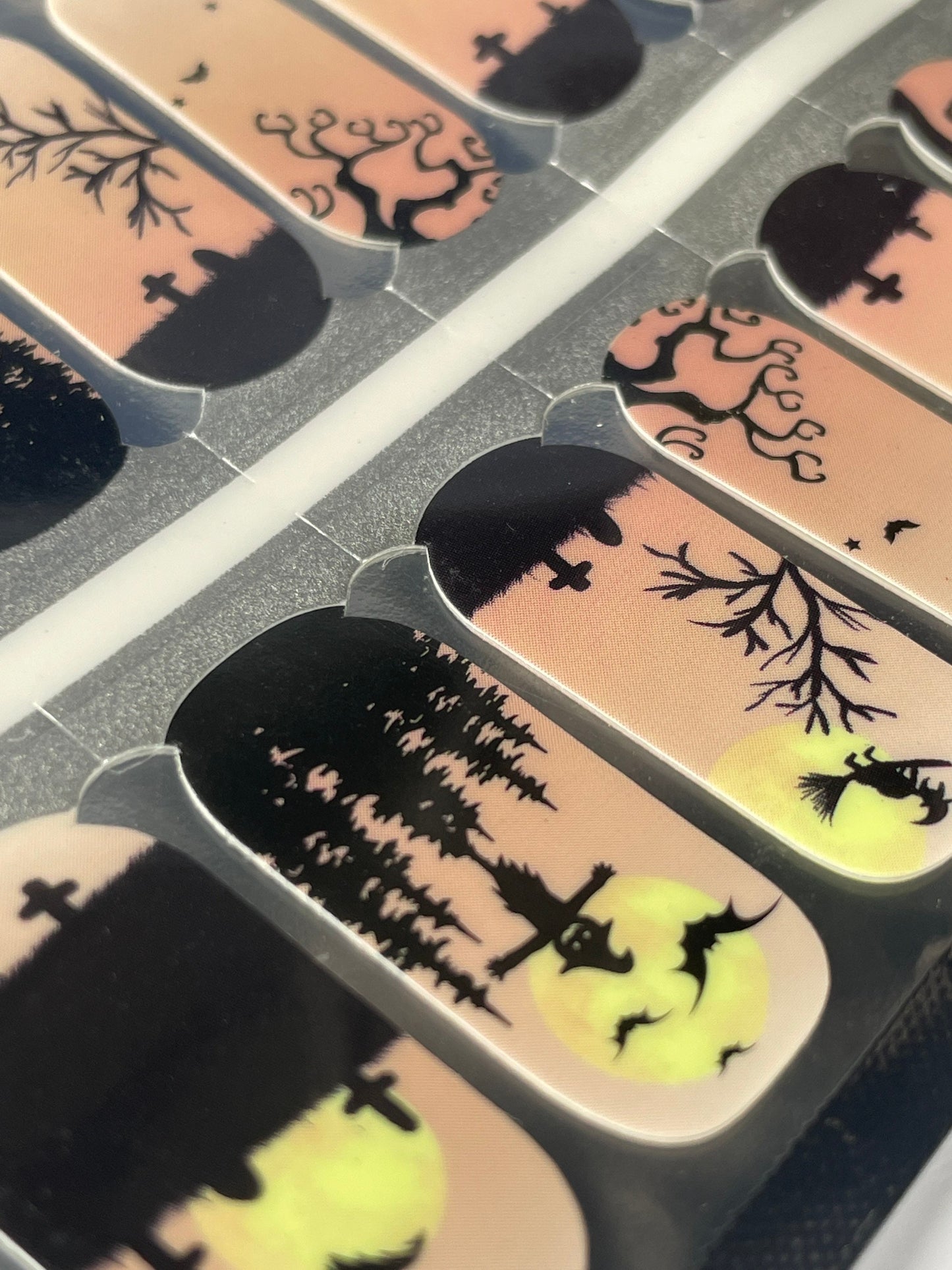 Halloween Nail Wraps - Nail Stickers - Full Moon Cemetery - Bats - Long Wear Nail Wraps - Nail Decals